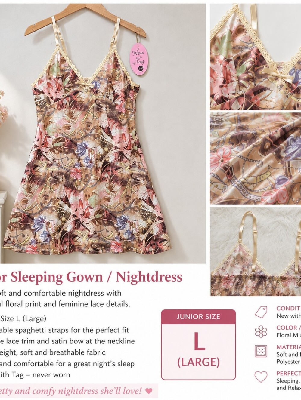Junior Floral Sleeping Gown / Nightdress — Size L